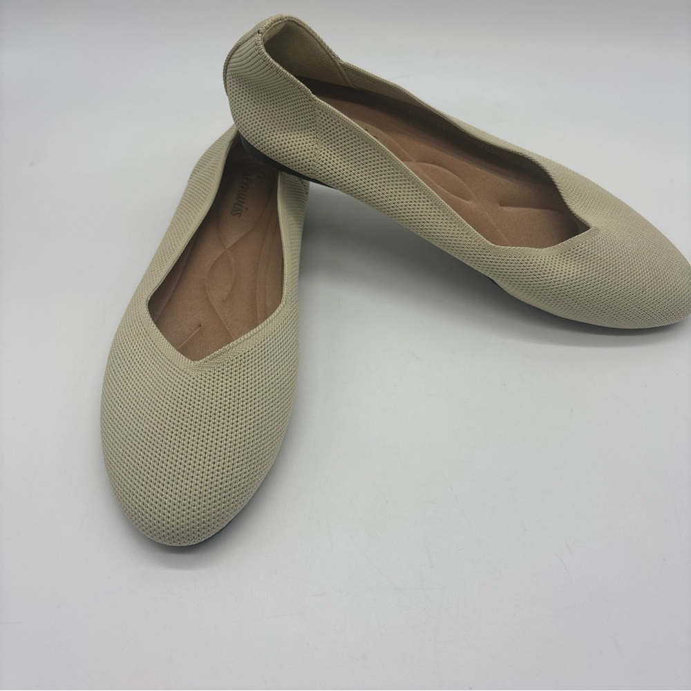 Semwiss Women's Beige Knit Ballet Flats, Size 7.5